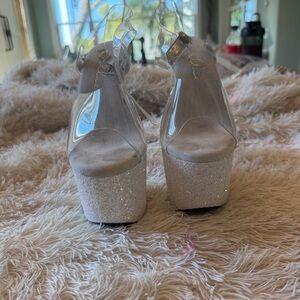 Ellie shoes “Serenity” Clear Platform Sandals with Glitter Heel - White